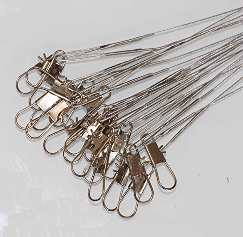 Laxygo 50pcs Nylon-Coated Fishing Leaders 6inch with Swivels & Snaps – Gray