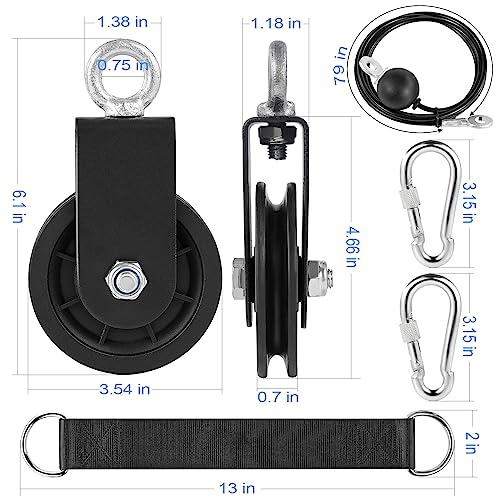 Spuspk 3.54in Cable Pulley with 360° Rotation & Detachable Strap for DIY Gym & Lifting