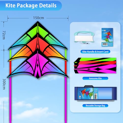 3-Pack Delta Kites for Kids & Adults - Easy to Fly with Bright Gradient Colors