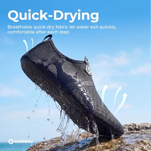 Quick-Dry Water Shoes Aqua Socks Slip-On for Beach & Swim - 11.5-12.5 Women/10.5-11.5 Men - Black