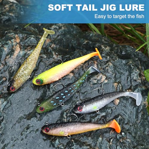 5-Piece Soft Paddle Tail Swim Baits - 3.5-Inch Pre-Rigged Fishing Lures