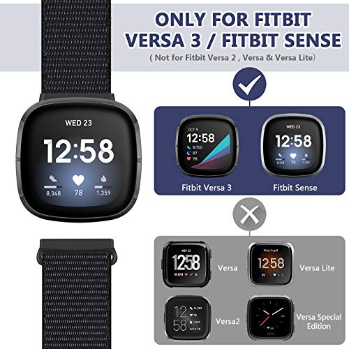 Nylon Replacement Bands for Fitbit Versa 4/Sense 2 - Dark Black