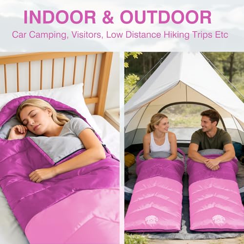 Flantree Purple 3-Season Waterproof Sleeping Bag for Adults & Kids, Lightweight & Compact