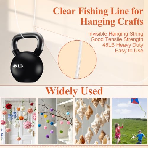 Clear Monofilament Fishing Line, 48LB Nylon Wire for Fishing & Crafts - 460ft