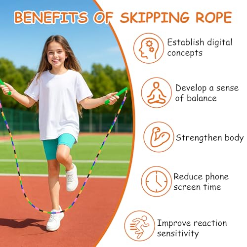 Adjustable Segmented Beaded Jump Rope for Kids - Rainbow Yellow