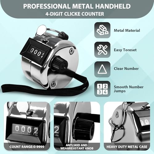 POXXU 6 Pack Clicker Counter - 4-Digit Mechanical Hand Tally Counter (Silver)