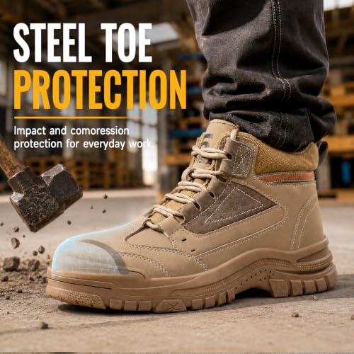 GUSAYEX Steel Toe Boots for Men 9.5 Brown-3086 Puncture-Resistant Work Boots