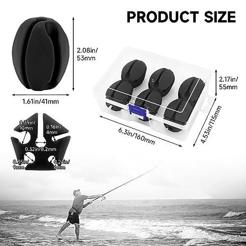 Fishing Rod Holder - 6Pcs Elastic Rubber Protector - Black