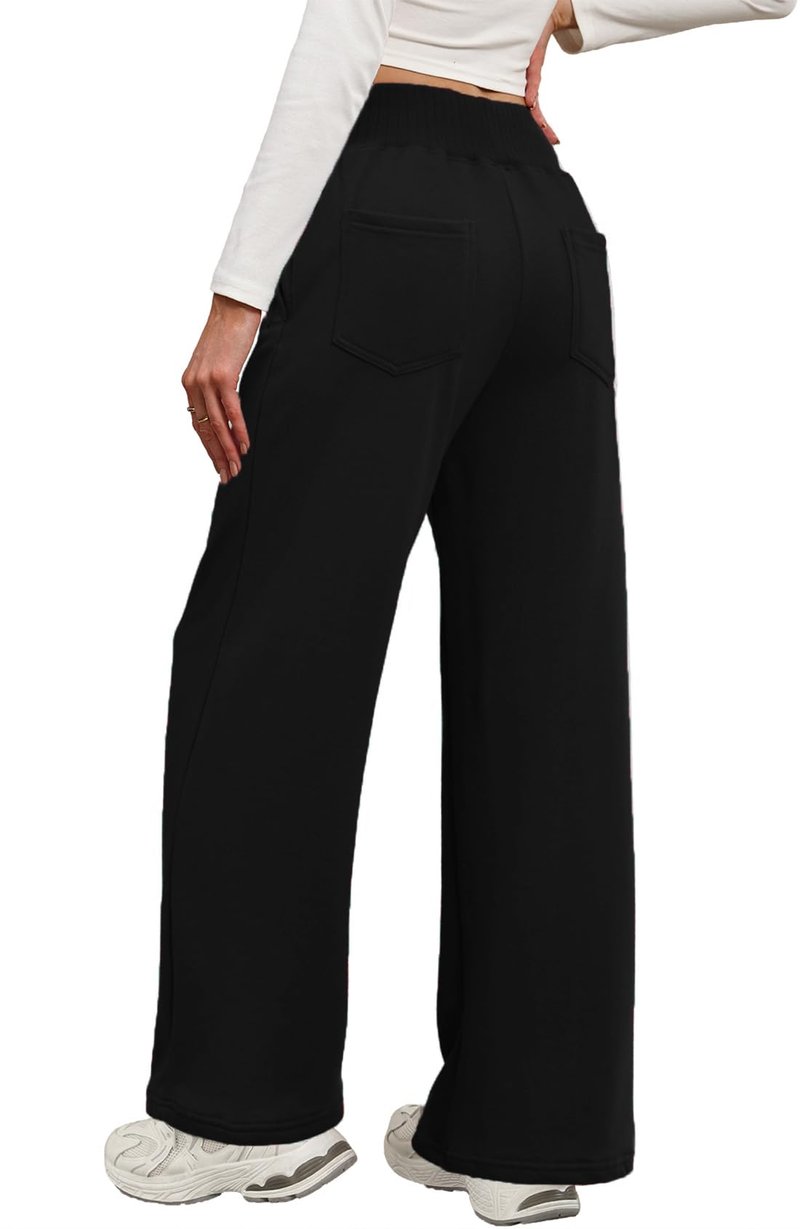 Sweetmoon Wide Leg Sweatpants Women Lightweight, High Waisted Sweat Pants Baggy Lounge Pants Women Joggers with Pockets Black M
