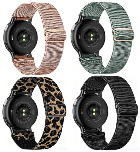 20mm Elastic Nylon Watch Bands for Garmin Vivoactive & Forerunner - 4 Pack Black/Pink/Cactus/Leopard