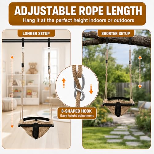 Kids Indoor & Outdoor Hand-Made Khaki Net Swing Seat with Adjustable Rope - Child Playground Swing