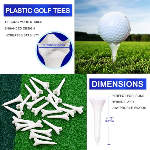 FEGP GOLF 1.5 Inch Plastic Golf Tees 120-Pack Short Tees for Irons & Drivers