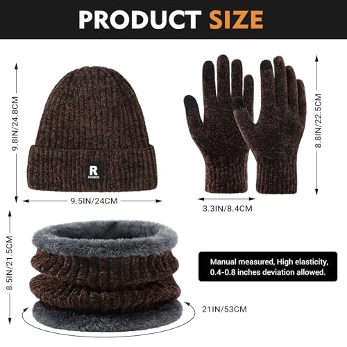 3-Piece Winter Beanie Hat, Scarf & Touchscreen Gloves Set - Coffee Chenille