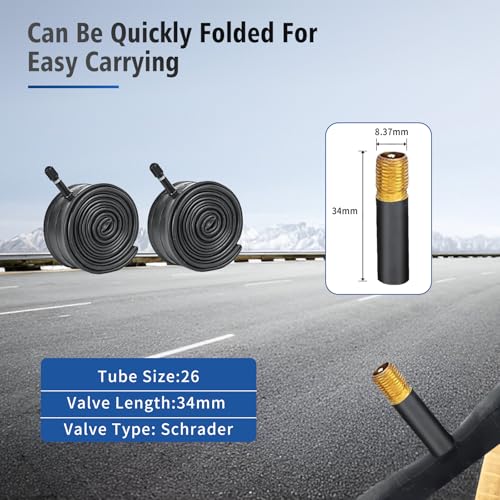 HUIOK 26x1.75 Bike Tires 2Pcs with Tubes & Levers - Black 26 Inch Replacement Kit
