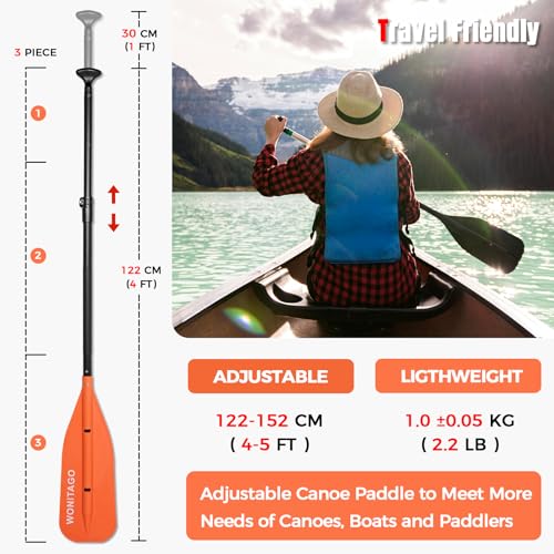 Adjustable Canoe Paddle - Collapsible 4-5 FT Aluminum Shaft - Orange
