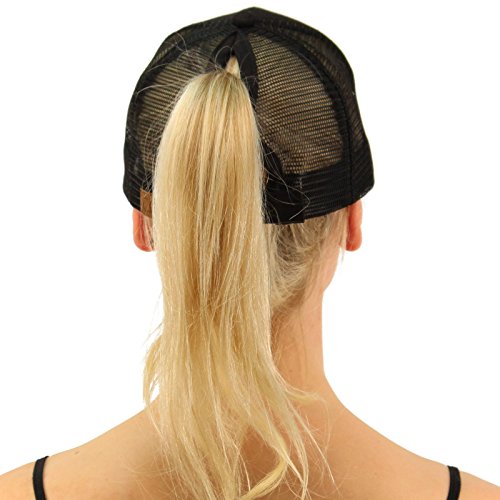 C.C Ponytail Messy Bun Trucker Hat | Plain Adjustable Visor Cap for Sun UV Protection