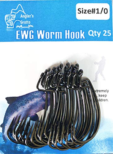 EWG Offset Shank Worm Hook - Size #2/0, 15 Count - High Carbon Steel