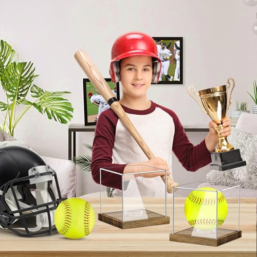 Acrylic Softball Display Case with Wood Base - Elegant Storage Box