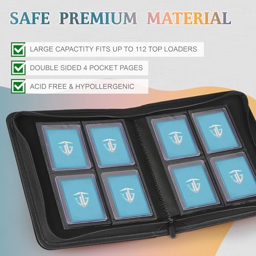 4-Pocket Toploader Binder for 3" x 4" Trading Cards - Holds 112 Cards (Black)