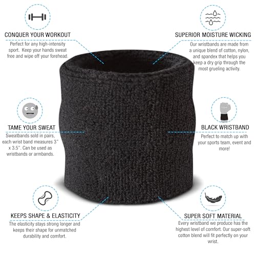 Kids' Non-Slip Moisture-Wicking Wristbands - Black