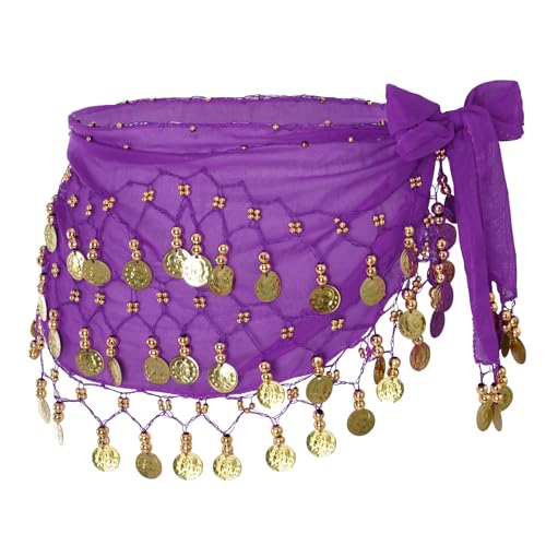 Belly Dance Hip Scarf with Sequins Coins - Purple