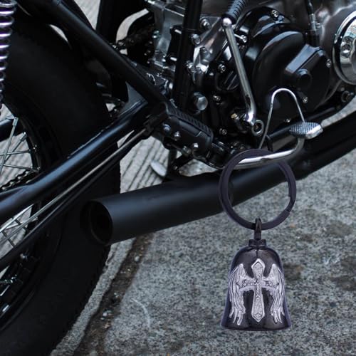 TEWAFOS Winged Cross Black Silver Motorcycle Bell Stainless Steel Good Luck & Safety