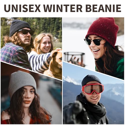 Reversible Beanie Knit Winter Hat for Men & Women - Black/Grey