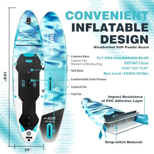 Inflatable Windsurfing Sail & Board Set - Blue, 5 m²