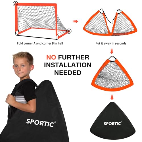 Portable Kids Soccer Goals Set - 2 Pack 4x3 ft with Carrying Bag & Ground Pegs - Orange
