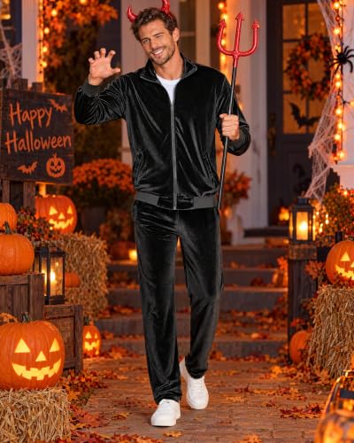 COOFANDY Men's XXL Black Velour Tracksuit Set Full Zip Jacket & Pants