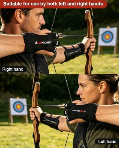Archery Shooting Gloves - Three Finger Guard for Men & Women - Black, Large