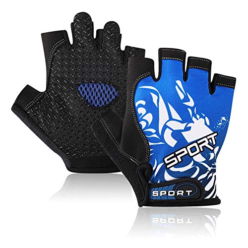 Half Finger Cycling Gloves - Breathable Anti-Slip MTB Bike Gear - Blue, Large