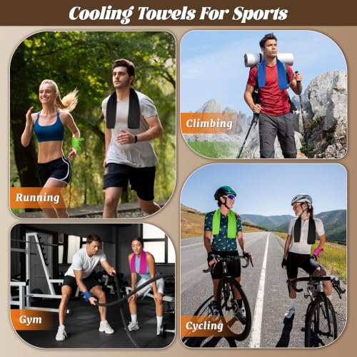Cooling Towels 4 Pack - Soft Breathable Microfiber for Neck & Face - Blue, Green, Pink, Black