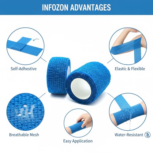 Self Adhesive Bandage Wrap - 6 Rolls, 1in & 2in, Water-Resistant