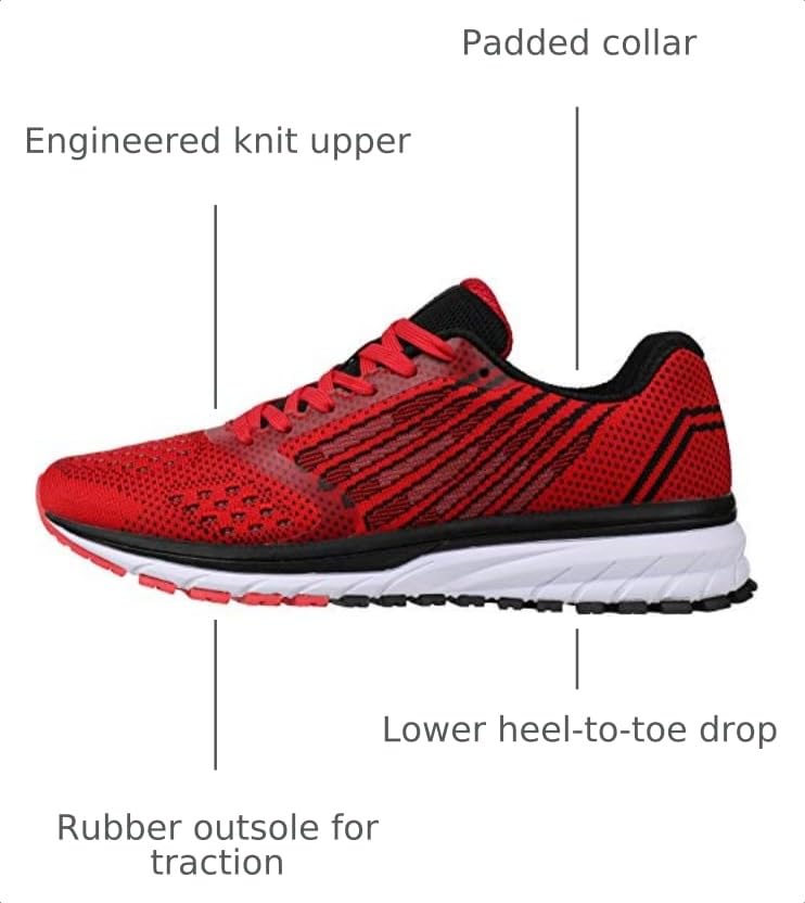 Joomra Men's Supportive Running Shoes - Cushioned Athletic Sneakers, Red, Size 11