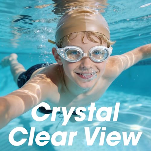 Kids Swim Goggles - 2-Pack Clear Lens for Ages 4-15 - White & Black