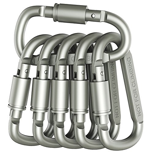 Lightweight Aluminum D-Ring Locking Carabiners - Pack of 6