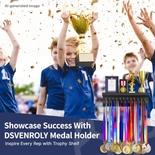 Wooden Medal Display Rack with 25 Steel Hooks - Trophy Shelf Organizer