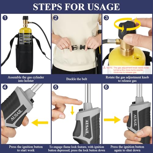 Propane Torch Kit,Mapp Gas Torch with Included Holster,Trigger Start 5' Long Hose Torch,Adjustable Flame Map Gas Torch Kit,Brazing Torch Kit,Soldering Torch for Welding Soldering Brazing