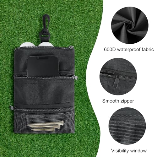 Waterproof Golf Tee Bag with 3 Pockets - Durable Storage Pouch