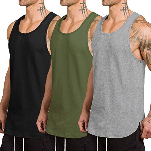 Men's Quick Dry Workout Tank Top - 3 Pack Sleeveless Tee - X-Large Black/Gray/Army Green