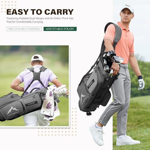 Lightweight 7-Way Golf Stand Bag - Gray | Multiple Pockets, Dual Straps