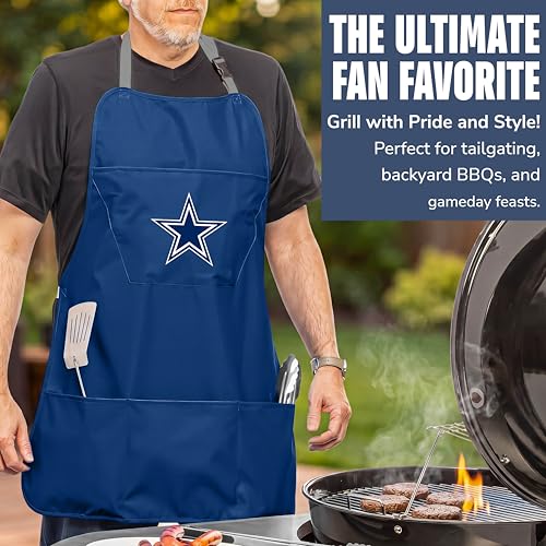 Dallas Cowboys Cooking Apron - Navy Blue, Adjustable Straps & Pockets