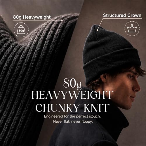 2THESTARS Winter Beanie for Men & Women – Black Heavyweight Knit Cuffed Hat