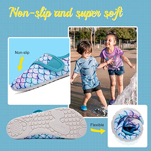 Kids Water Shoes - Non-Slip Quick Dry Aqua Socks, 3.5-4 Big Kid / Tp Aqua/Mermaid Scales