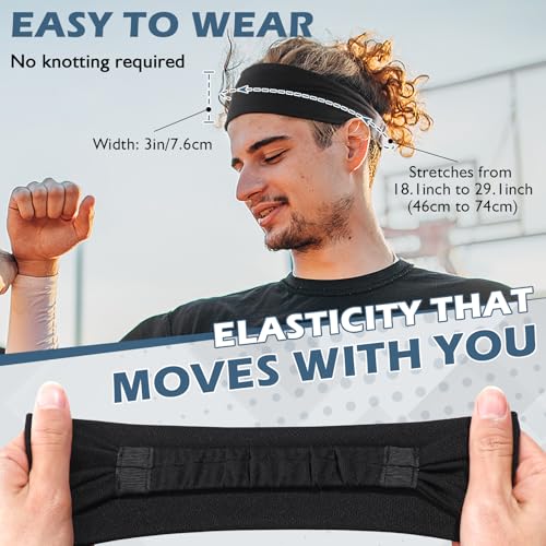 Beister 5 Pack Sweat Wicking Headbands for Men & Women - Black, Deep Blue, Army Green, Natural Brown, Light Grey