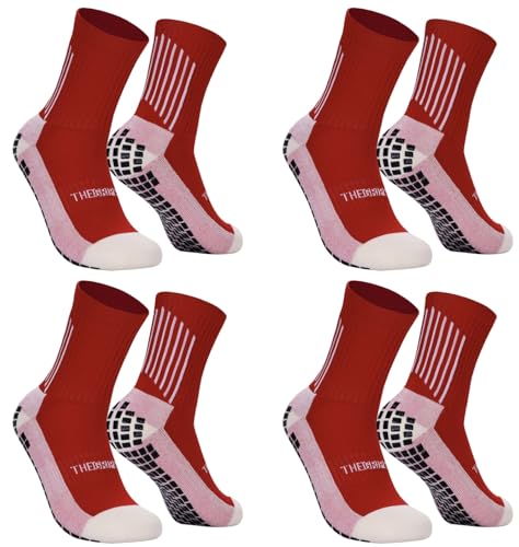Kids Soccer Grip Socks - Anti-Slip Performance Socks, Red, 4-Pack