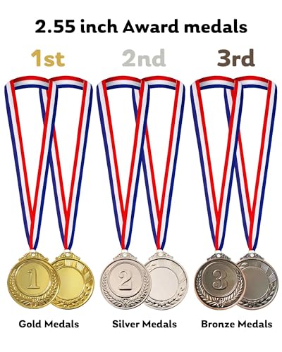 Gold Silver Bronze Award Medals with Neck Ribbons - 3 Pcs Set