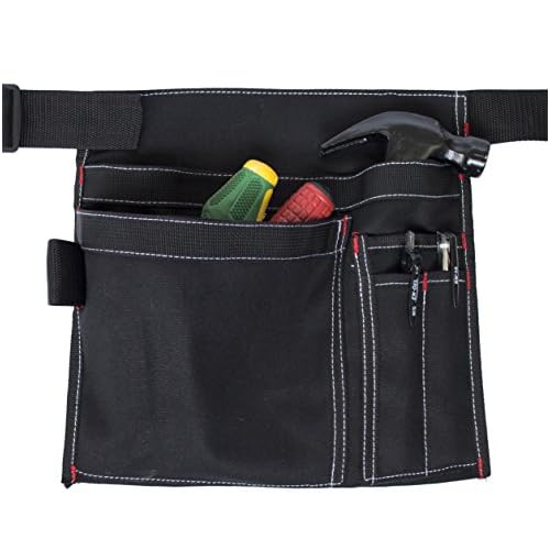 Tool Pouch MDSTOP Single Side Apron with 5 Pockets and 1 Hammer Loop, Fits for Hammer, Pencils, Screwdrivers etc. (Black)