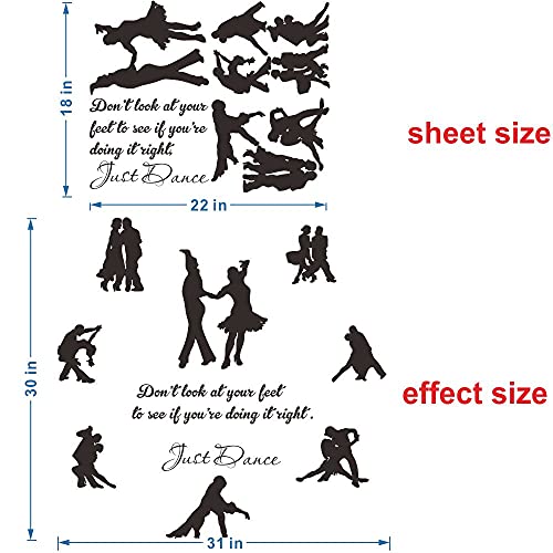 Latin Ballroom Dancers Wall Decal - Removable PVC Sticker with Inspirational Quote - Elegant Dance Wall Art for Studio, Home, or Classroom Decor - Easy to Apply JWH164 (Black)